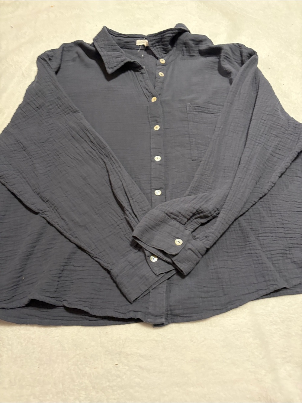 Maurices Navy Crinkle Button-Up Blouse